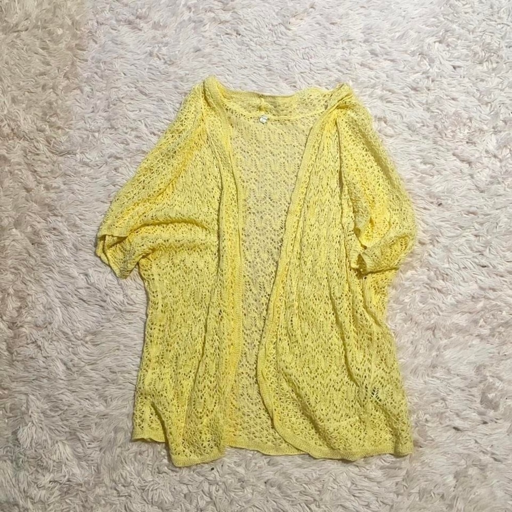 Butter Yellow Coquette Boho Open Knit Crotchet Cardigan Womens M Twee Dreamy